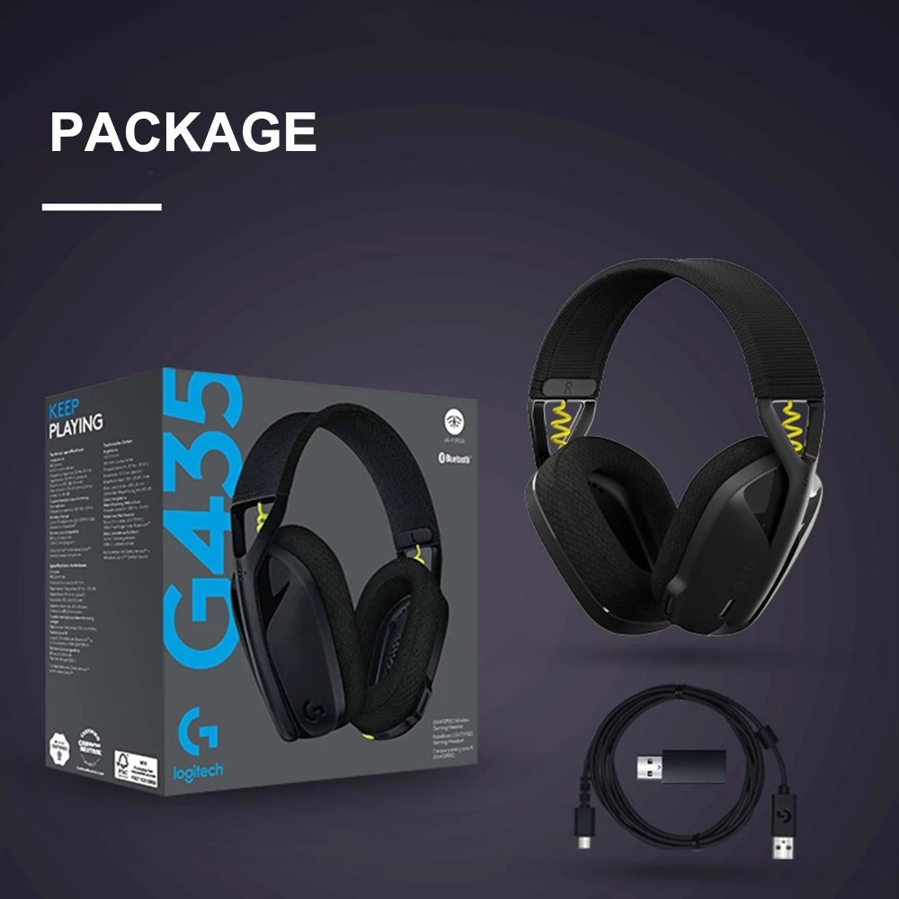 Logitech G435 Lightspeed Wireless Gaming Headst Bluetooth 7.1 Surround Sound Gamer Headphones Built-in mics For Games Original