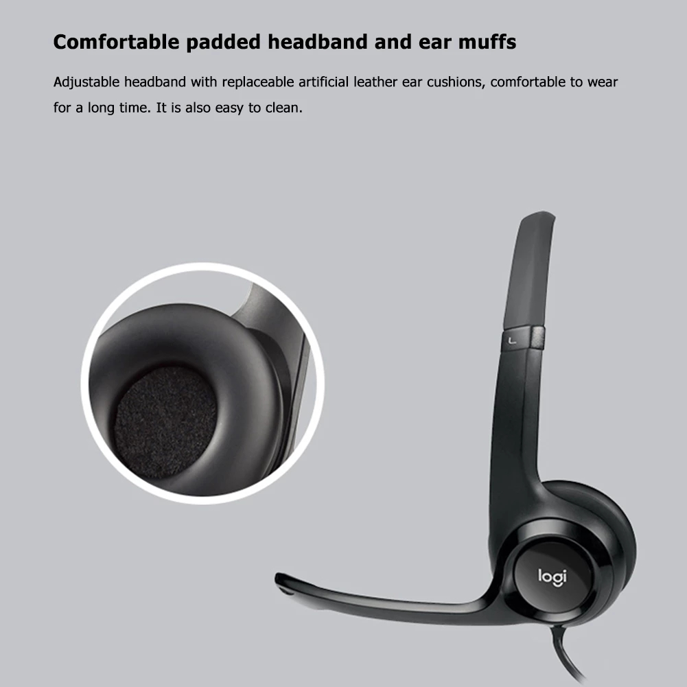 Logitech H390 Wired Computer Headphones With Noise Reduction Foldable USB Stereo Headset With Mic For Laptop PC Gamer Original