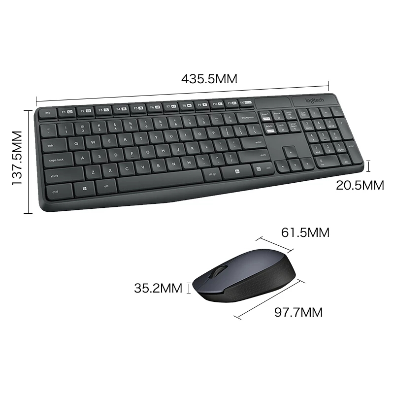 Logitech MK235 Wireless Keyboard Mouse Combo Full-size 2.4Ghz Multimedia USB Optical Mice 1000dpi For Laptop Gamer Home Office