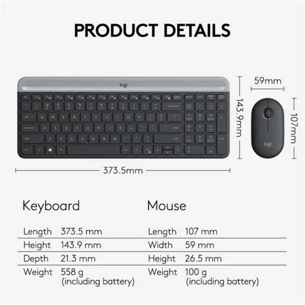 Logitech MK470 Wireless Keyboard Mouse Combo 1000DPI Optical Slim Keboards Pebble Mice 2.4 GHz Keboards Mice Set 100% Original