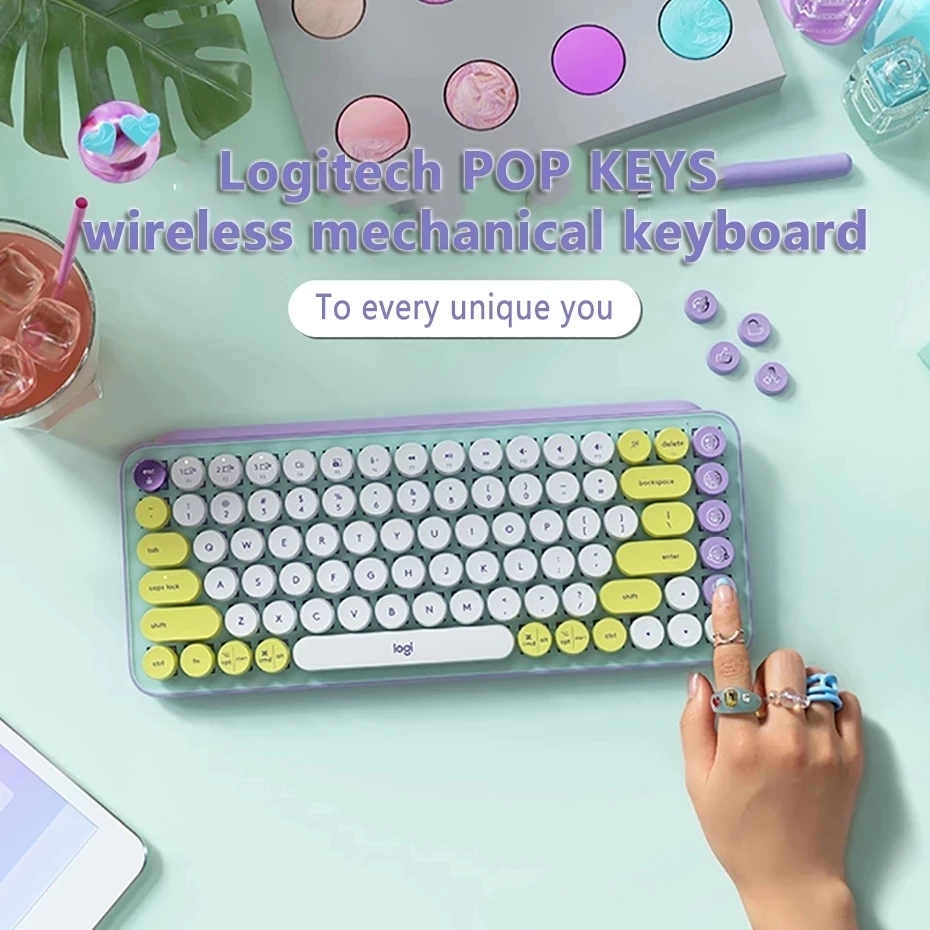 Newest Logitech POP KEYS Wireless Bluetooth Mechanical Keyboard Portable 85 keyboard keys For Ipad Office Gaming Laptop Original