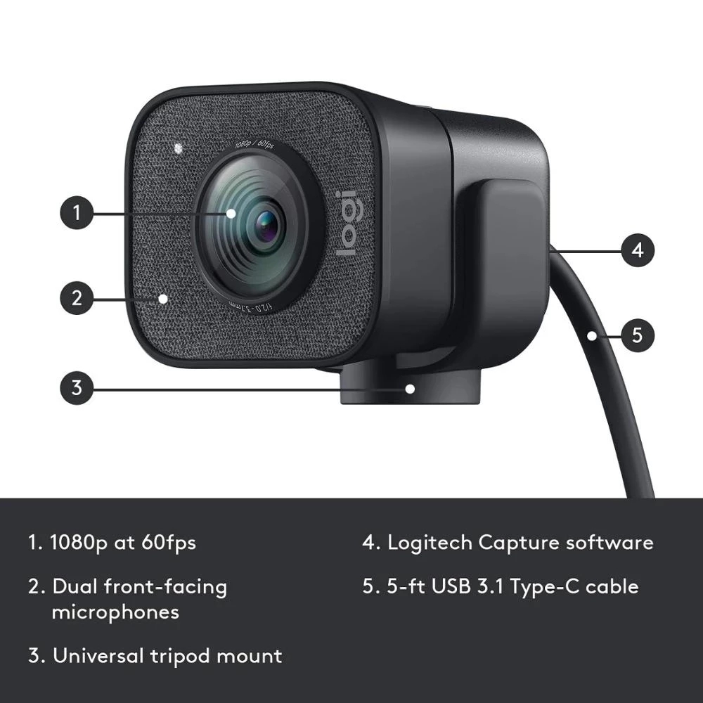 Original Logitech Webcam USB Full HD 1080P StreamCam 60fps Streaming Web Camera Buillt in Microphone Web Cam