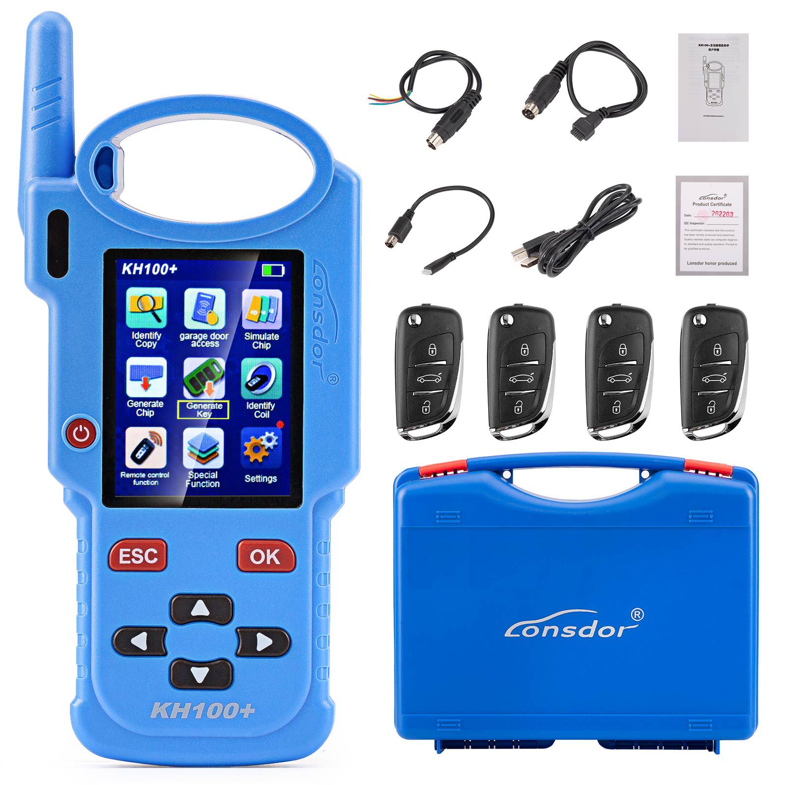 2025 Lonsdor KH100+ Hand-Held Key Programmer With Four Remote Keys Added TATA and Mahindra