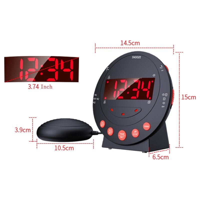 Louder Alarm Clock 110dB LED Vibrating High Decibel Loud Ring Flash Snooze Bed Shaker for Heavy Sleepers Deaf Senior USB Charger