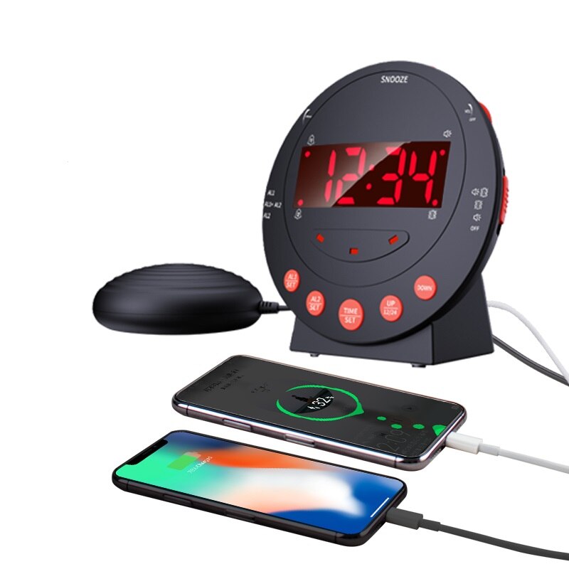 Louder Alarm Clock 110dB LED Vibrating High Decibel Loud Ring Flash Snooze Bed Shaker for Heavy Sleepers Deaf Senior USB Charger