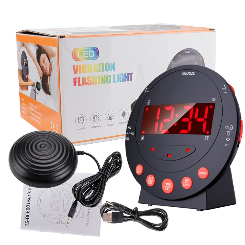 Louder Alarm Clock 110dB LED Vibrating High Decibel Loud Ring Flash Snooze Bed Shaker for Heavy Sleepers Deaf Senior USB Charger