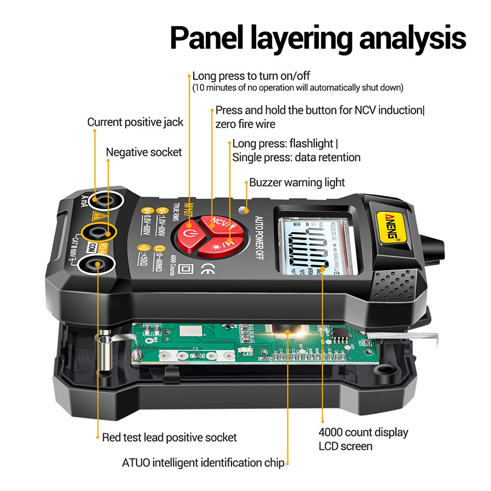 ANENG M167 Digital Mini Multimeter Tester Auto Multimetro True Rms Tranistor Meter with NCV Data Hold 4000counts Flashlight