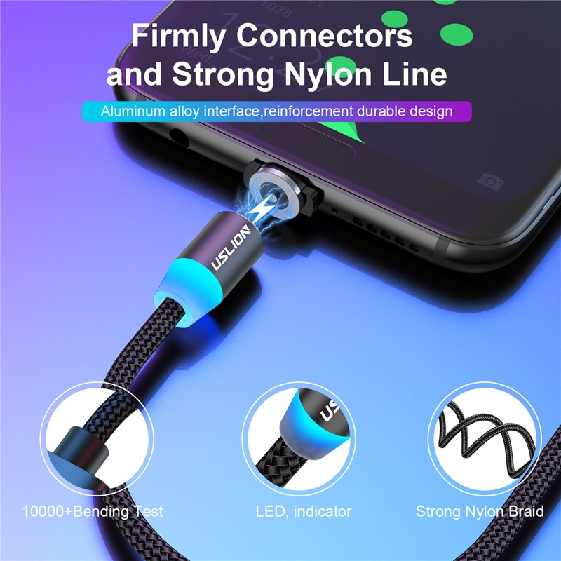 Magnetic USB Cable For iPhone 12 11 Xiaomi Samsung Type C Cable LED Fast Charging Data Charge Micro USB Cable Cord Wire
