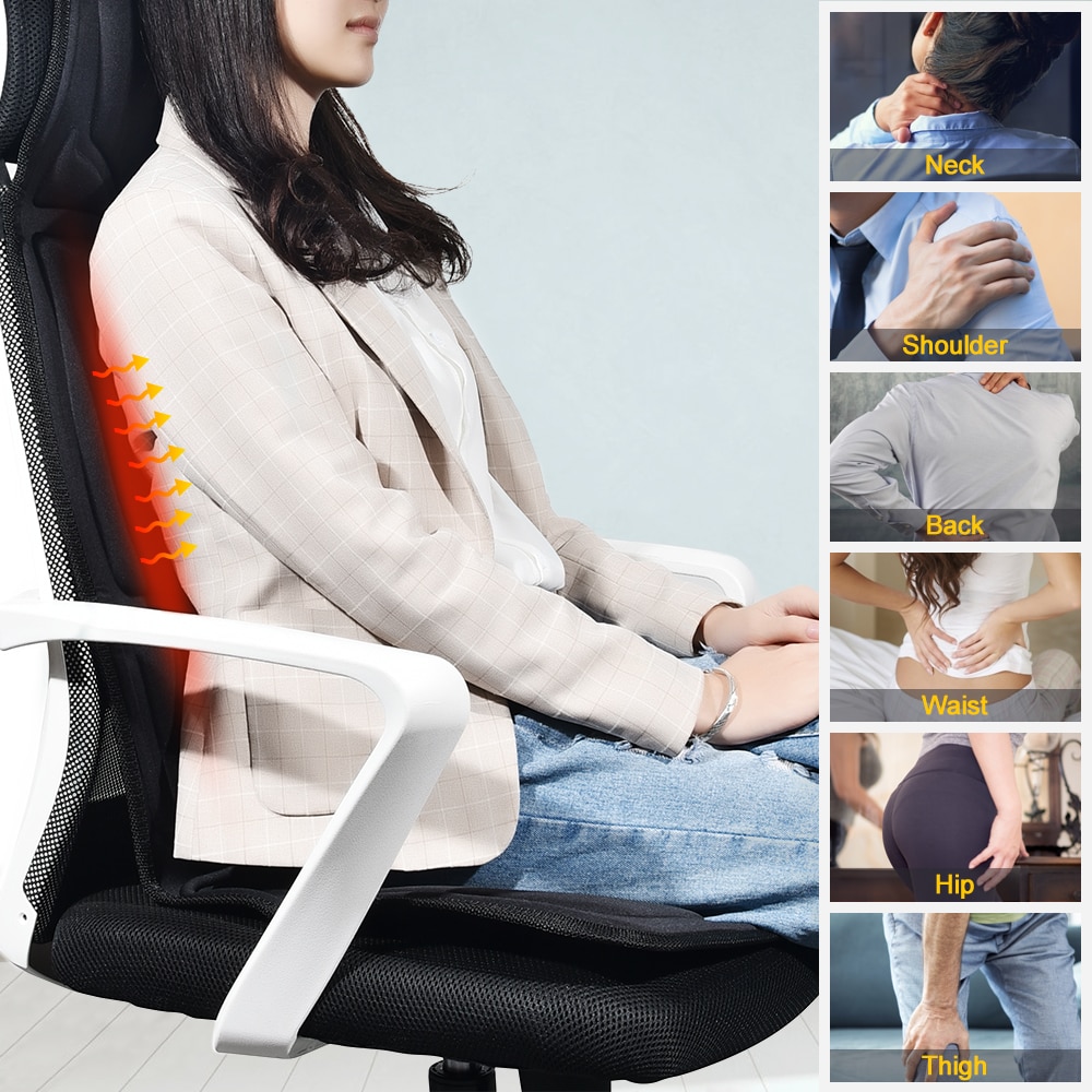 Massaging Chair Cussion Seat Pad Back Massager Electric Heating Vibrating For Car Home Office Lumbar Neck Pain Relief Massage