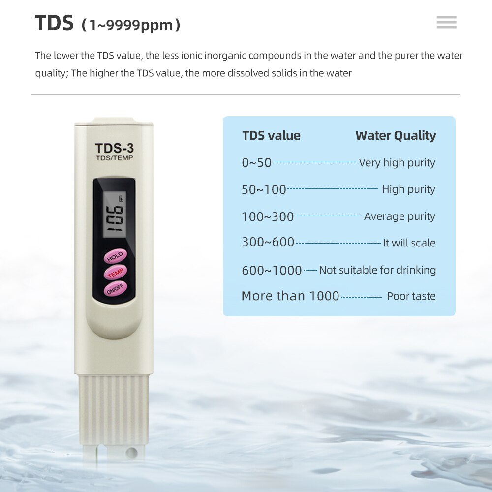 100pcs/lot by dhl fedex Digital TDS by HOLD TEMP BOTTON Filter Measuring Water Quality Purity Tester meter calibrate