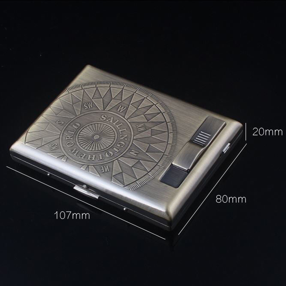 8mm Metal Cigarette Smoking Case Box With USB Recharge Lighter Cigarette Case