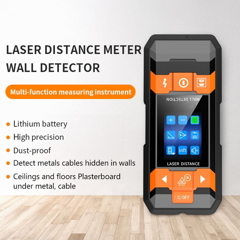 Metal Detector Wiring Detector Laser Distance Meter Rangefinder Wall Scanner Wire Cable Metal Stud Wood Finder Digital Tape