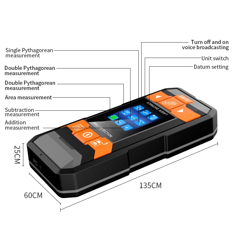 Metal Detector Wiring Detector Laser Distance Meter Rangefinder Wall Scanner Wire Cable Metal Stud Wood Finder Digital Tape