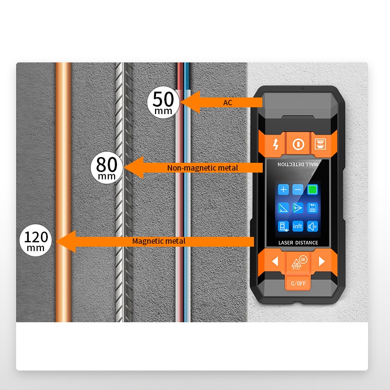 Metal Detector Wiring Detector Laser Distance Meter Rangefinder Wall Scanner Wire Cable Metal Stud Wood Finder Digital Tape