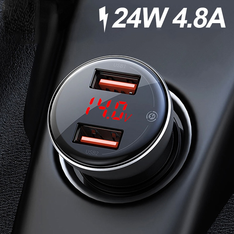 Metal Dual USB Car Charger 4.8A Fast Charging For iPhone 12 11 Huawei Xiaomi Phone USB Socket Adapter Auto Accessories