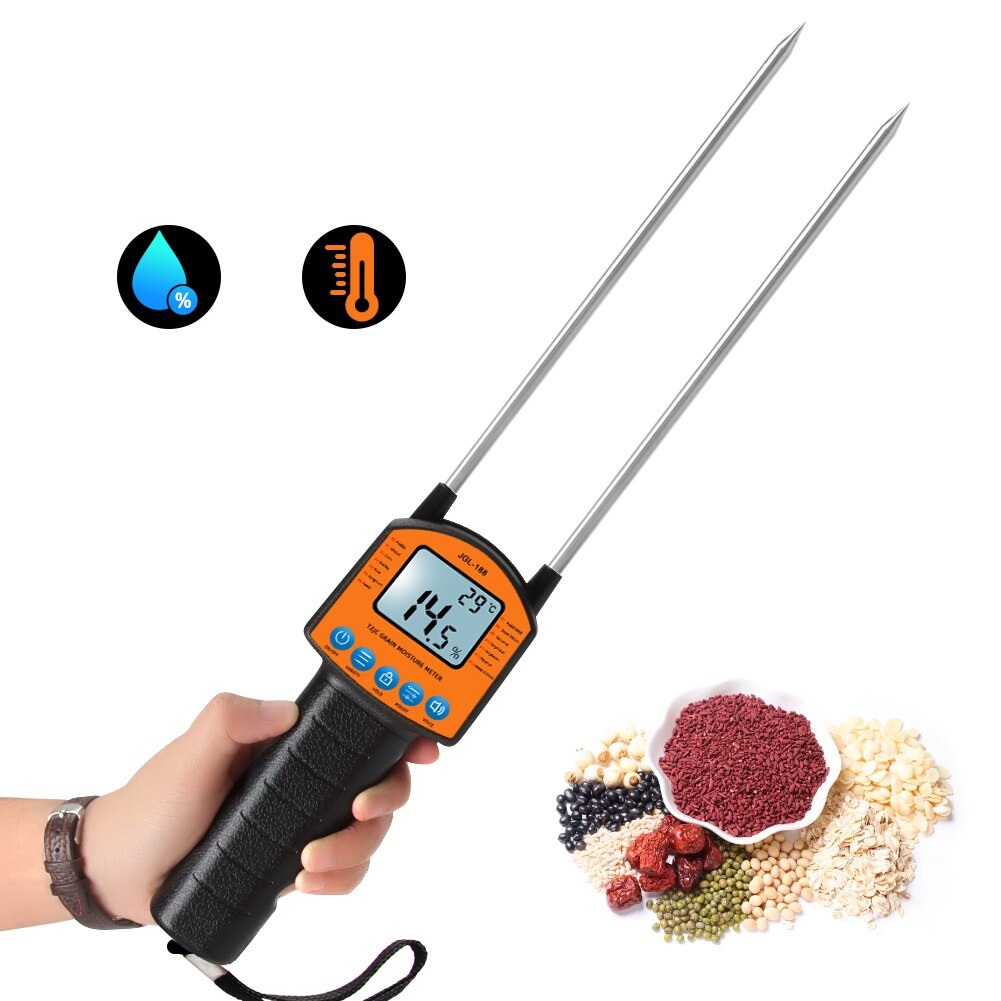 JGL-188 Digital Grain Moisture Meter Humidity Temperature Tester LCD Metal Sensor Voice Broadcast for Corn Wheat Rice Bean Flour