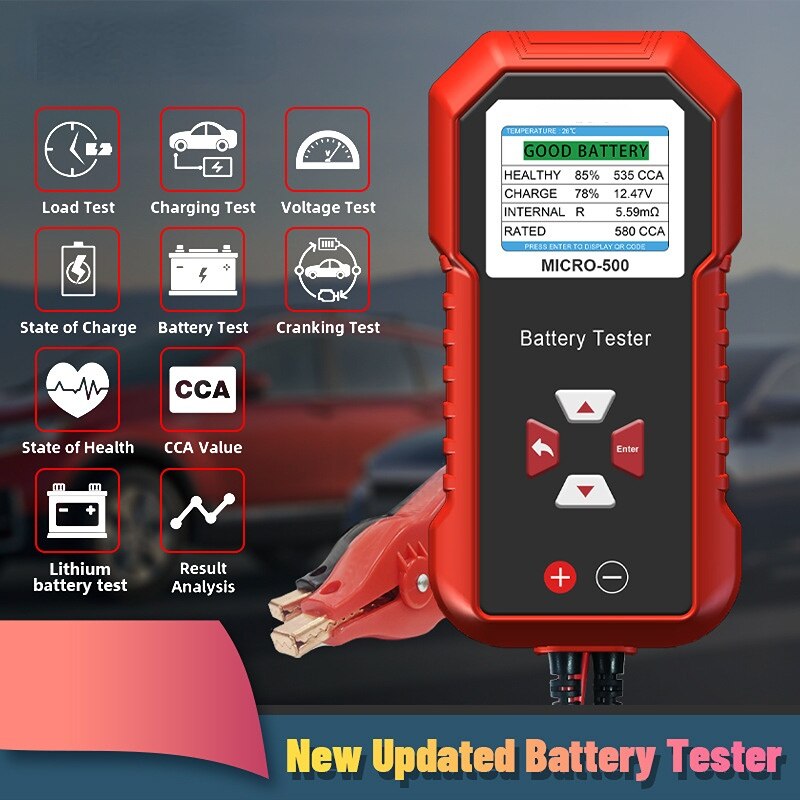 New Updated Battery Tester MICRO-500 Automobile Motorcycle Battery Life Battery Tester LCD Display Car Battery Tester