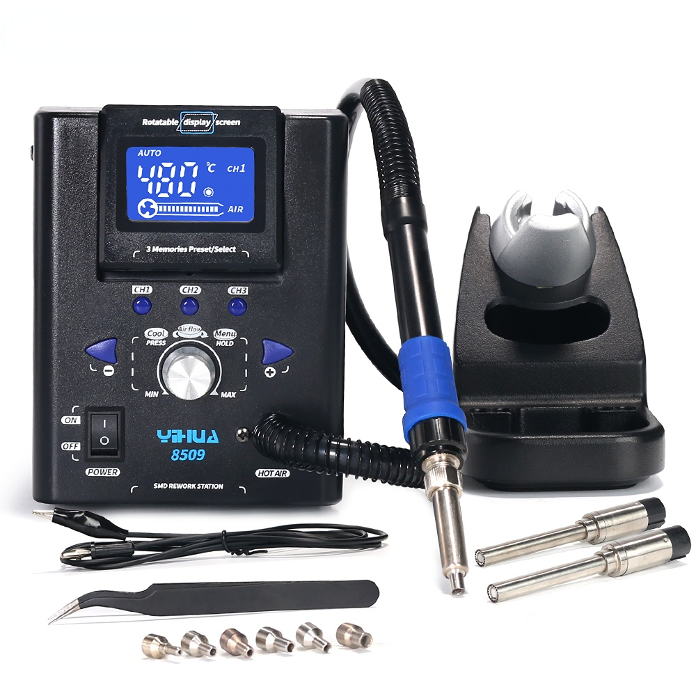 YIHUA 8509 Micro Hot Air Gun Soldering Station with 3.5/3/2.5/2 mm Nozzle Temperture Adjustable SMD Rework Station Welding Tools