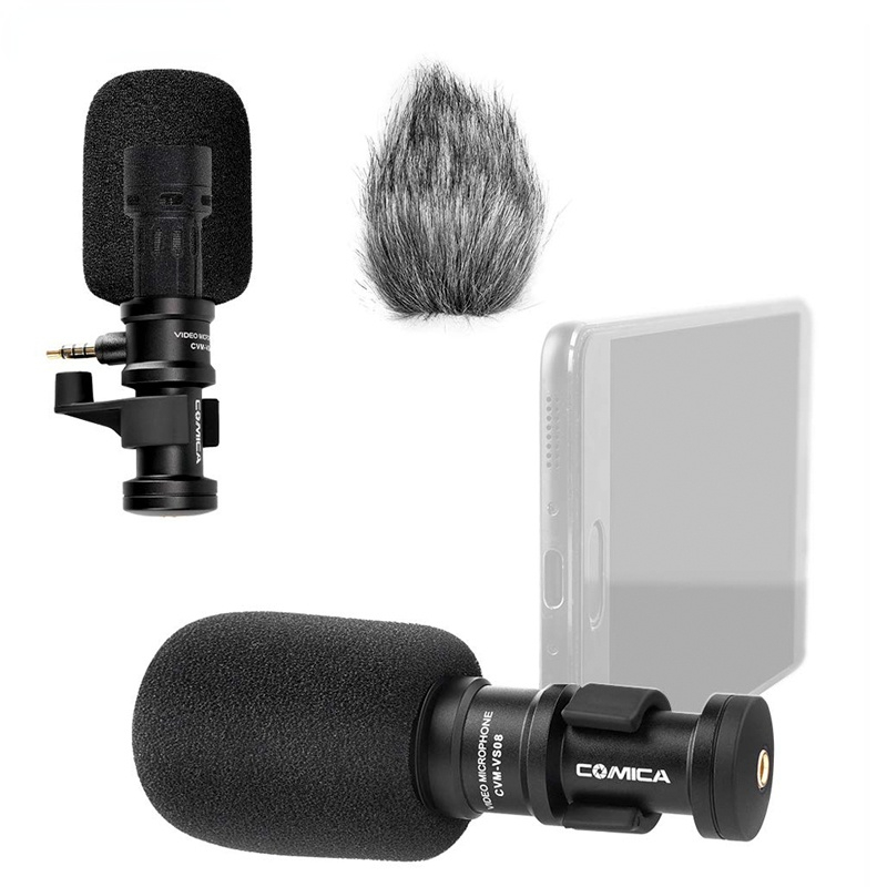 Microphone for Smartphone Comica CVM-VS08 Mini Cardioid Directional Video Phone Mic for iPhone Android Smartphone(with Windmuff)