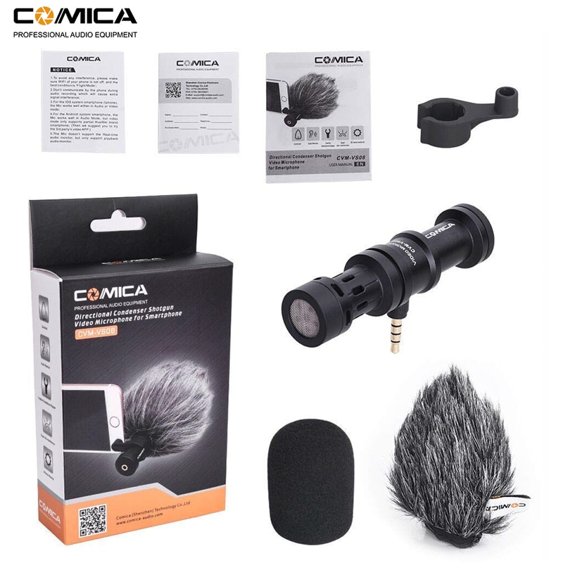 Microphone for Smartphone Comica CVM-VS08 Mini Cardioid Directional Video Phone Mic for iPhone Android Smartphone(with Windmuff)