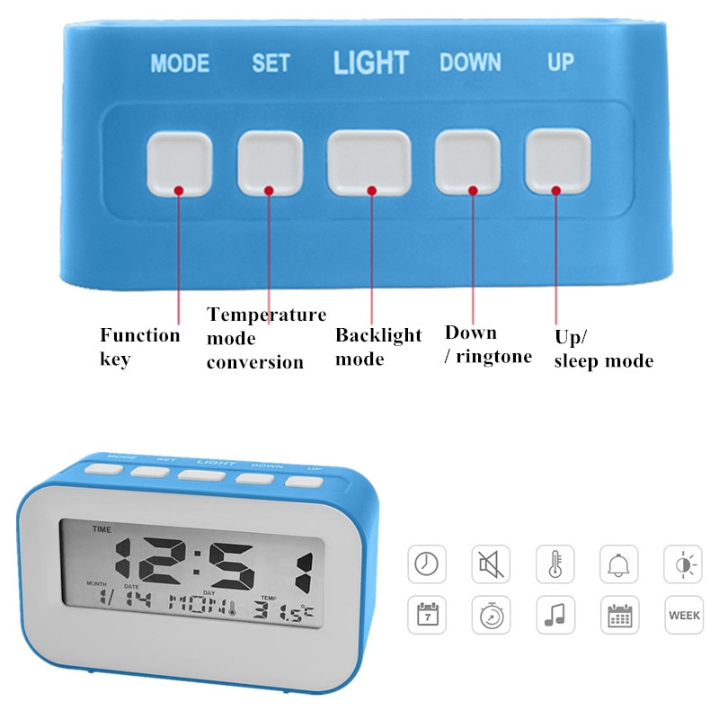 Mini Alarm Clock With Snooze Function Weather Forecast Night Light Adjustable Alarm Music Sounds Backlight Display