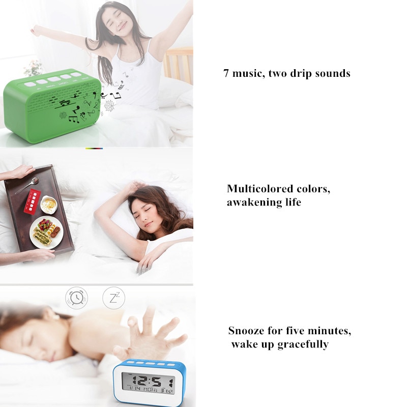 Mini Alarm Clock With Snooze Function Weather Forecast Night Light Adjustable Alarm Music Sounds Backlight Display