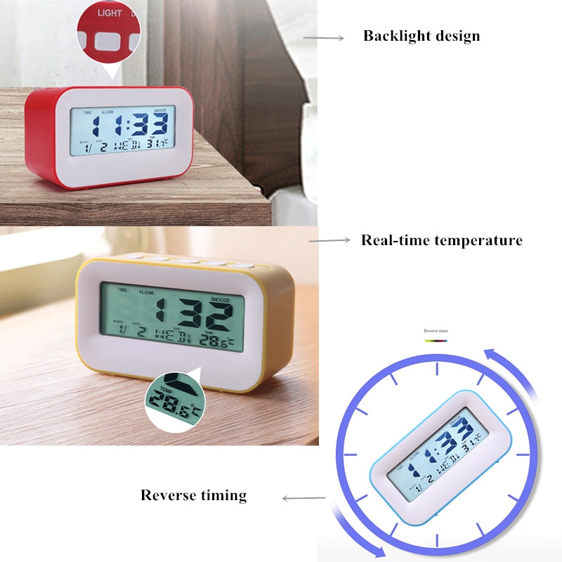 Mini Alarm Clock With Snooze Function Weather Forecast Night Light Adjustable Alarm Music Sounds Backlight Display