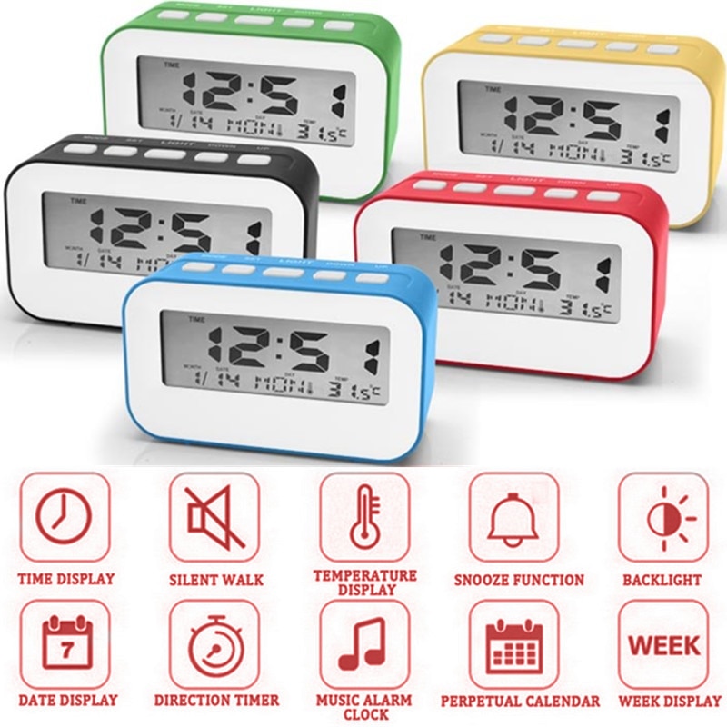Mini Alarm Clock With Snooze Function Weather Forecast Night Light Adjustable Alarm Music Sounds Backlight Display
