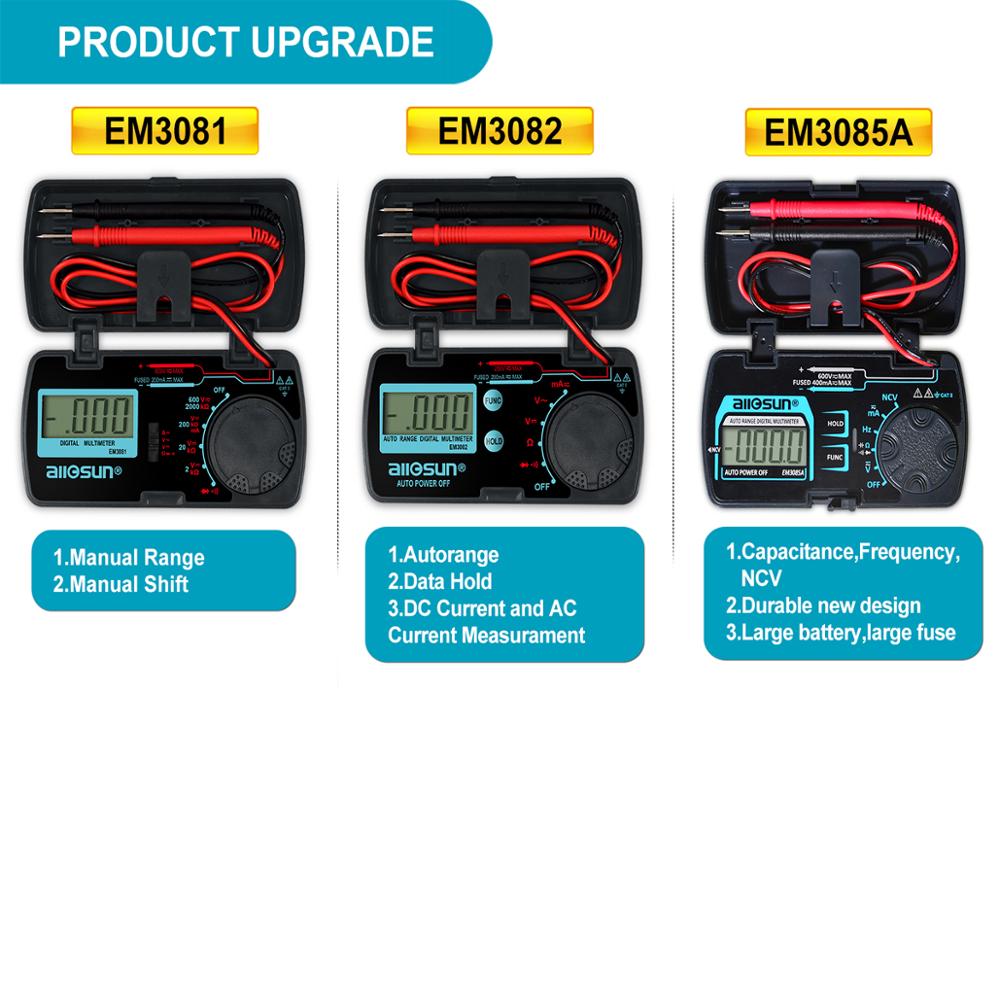 EM3085A Mini Auto Range Digital Multimeter AC DC Ammeter Voltmeter Ohm NCV Capacity Frequency Portable Pocket Meter