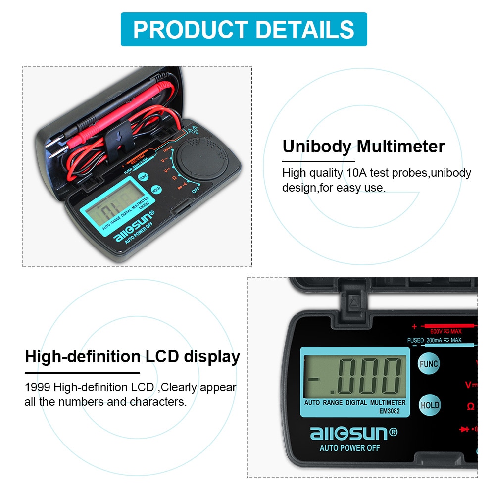 EM3082 Mini Auto Range Digital Multimeter  Tester AC DC Ammeter Voltmeter Ohm Portable Pocket Meter voltage meter