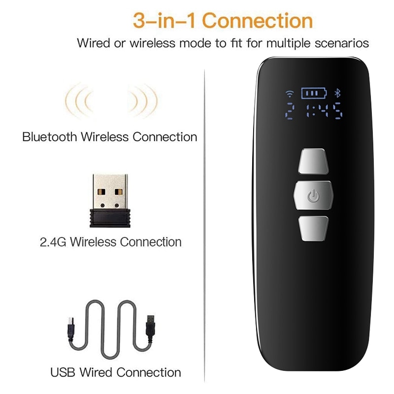 Mini Barcode Scanner Bluetooth/ 2.4G Wireless 1D 2D QR PDF417 Bar code for iPad iPhone Android Tablets PC