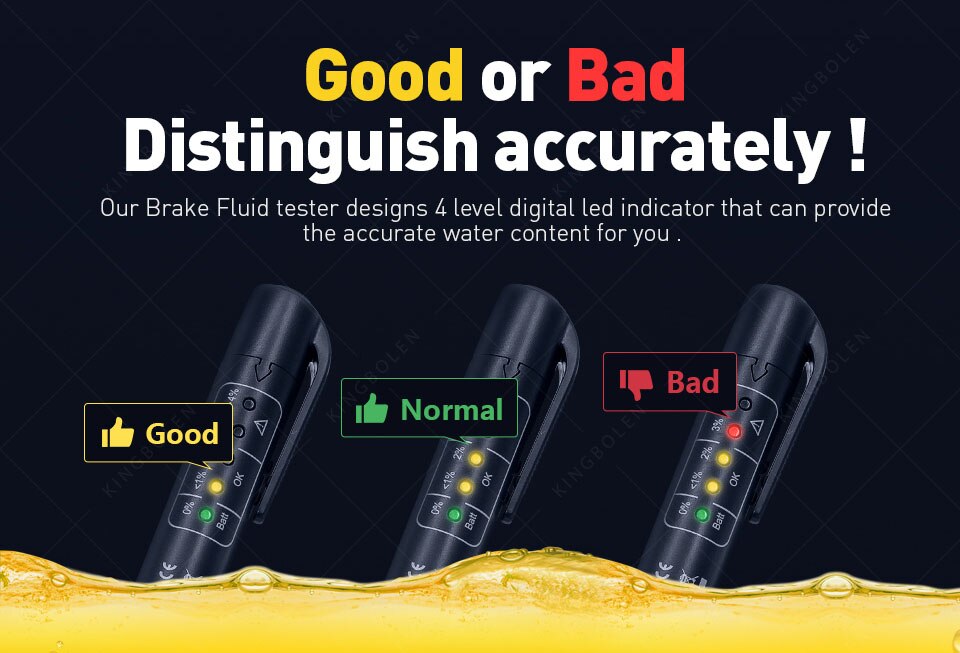 Mini Brake Fluid Liquid Tester Brake Fluid Tester Pen With 5 LED Accurate Oil Quality Check Pen Diagnostic Tools For DOT3/DOT4