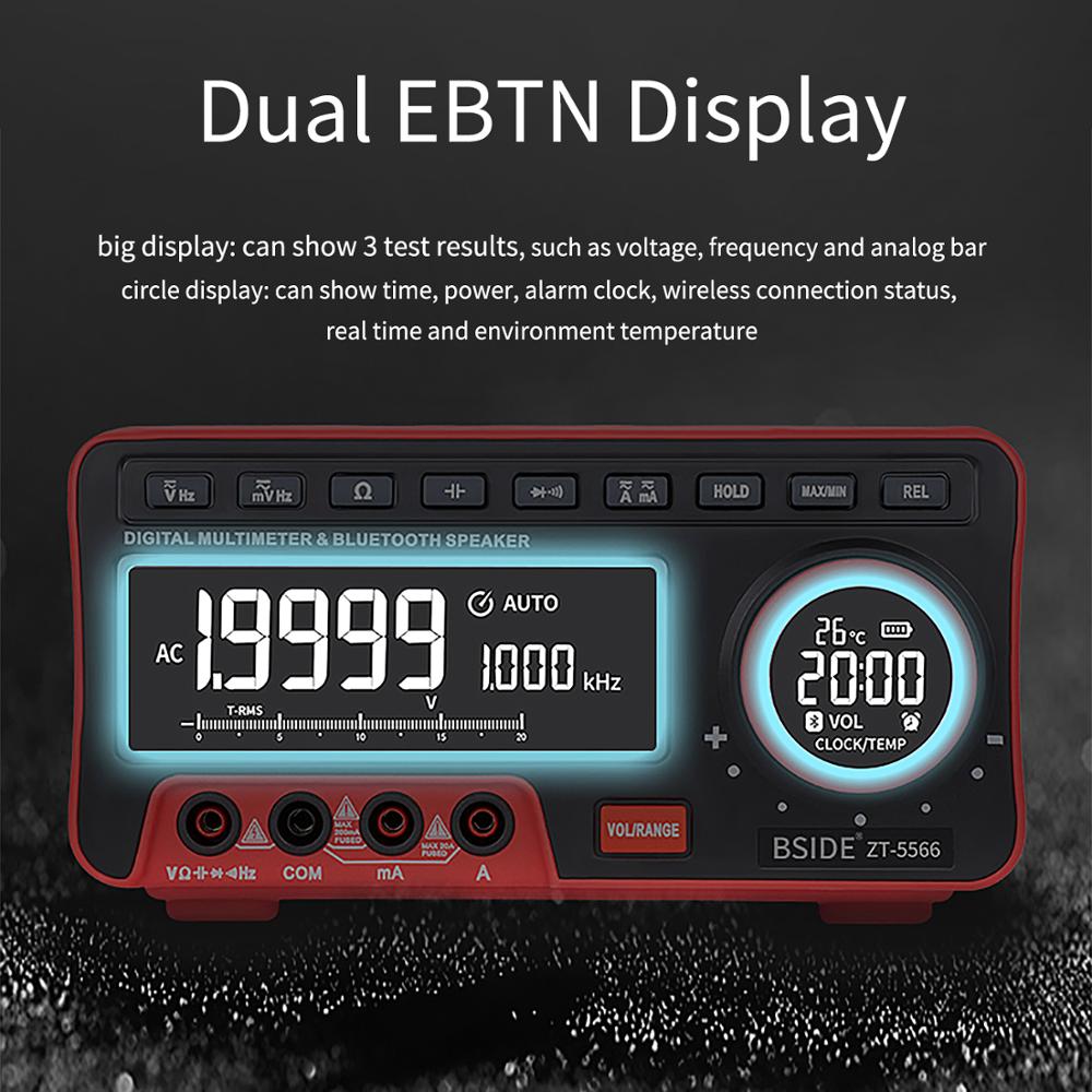 Mini Desktop Multimeter ZT-5566 Dual Screen EBTN 19999 Display Multimetro + Wireless Speaker Voltage Current Cap Hz Tester