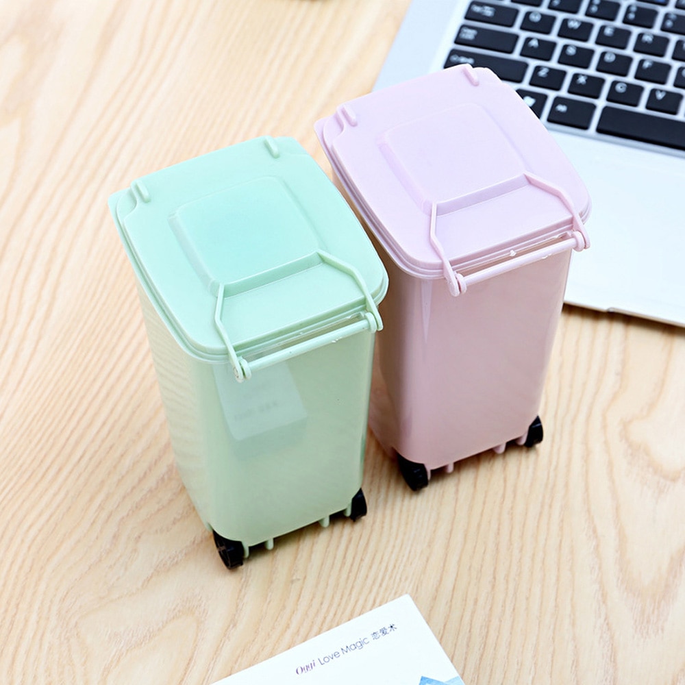 Mini Desktop Trash Can 4color Garbage Storage Box Living Room Coffee Table with Cover Small Paper Basket Plastic Garbage Bag