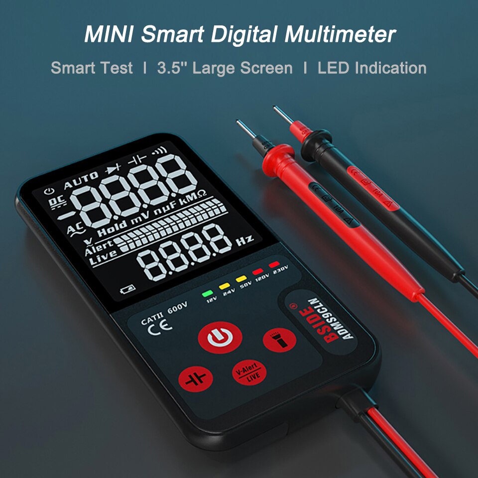 Mini Digital Multimeter ADMS7/ADMS9/ADMS9CLN 9999 EBTN Display multimetro DC AC Voltmeter Capacitance Diode NCV Ohm Live Continuity Hz Tester