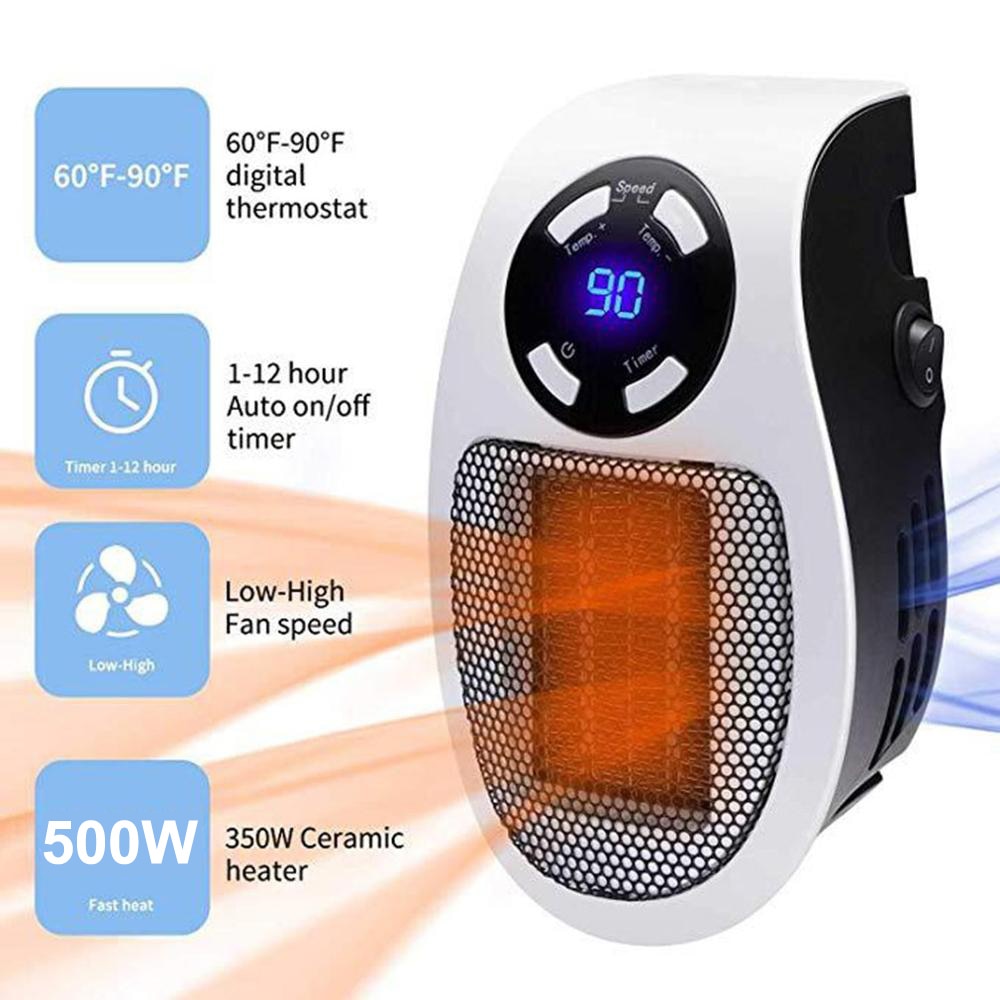 Mini Electric Heater for Room Winter Warm Timing Powerful Warm Blower Fast Heater for Office Warmer Wall-Outlet Heater Heizung