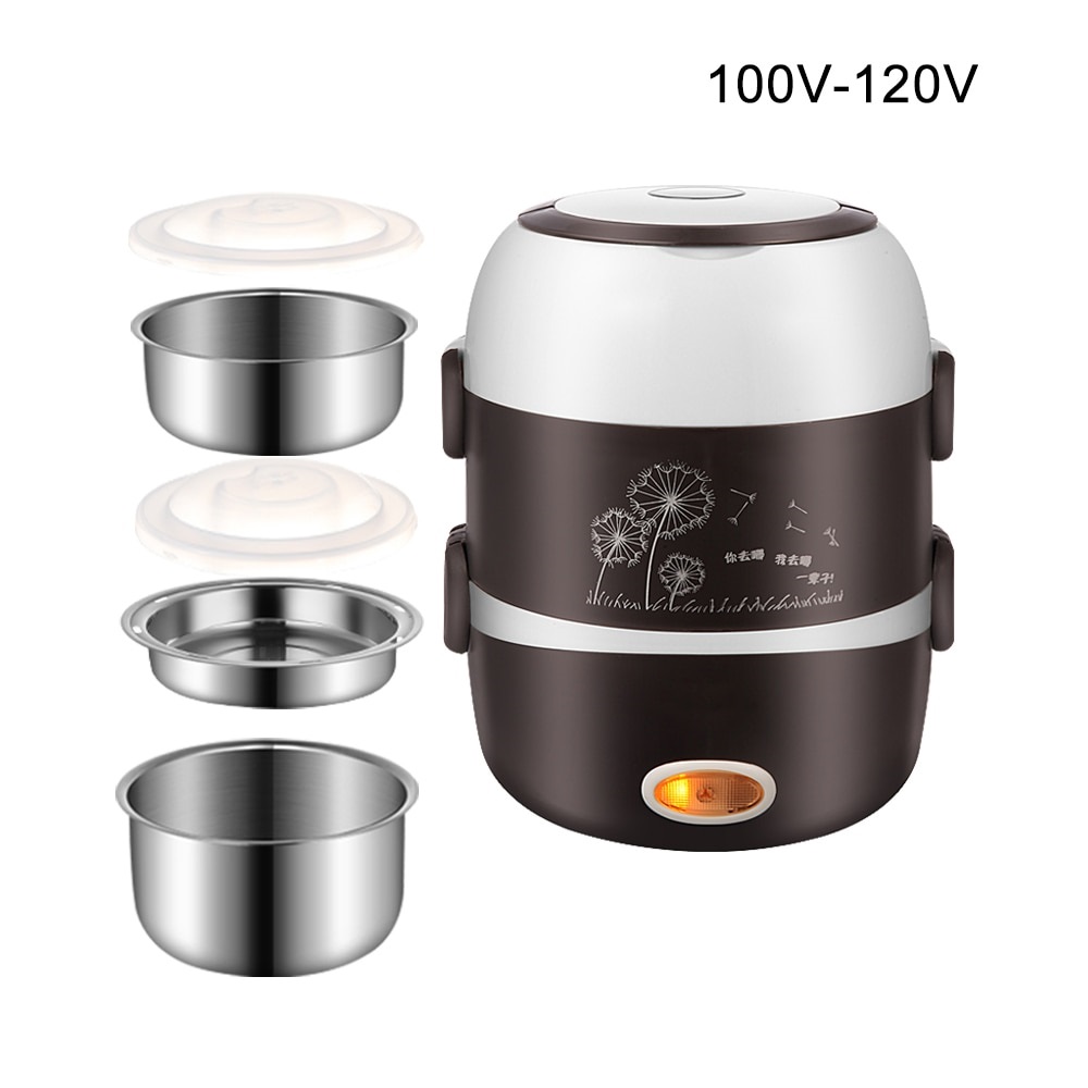 Mini Electric Rice Cooker Stainless Steel 2/3 Layers Steamer Portable Meal Thermal Heating Lunch Box Food Container Warmer