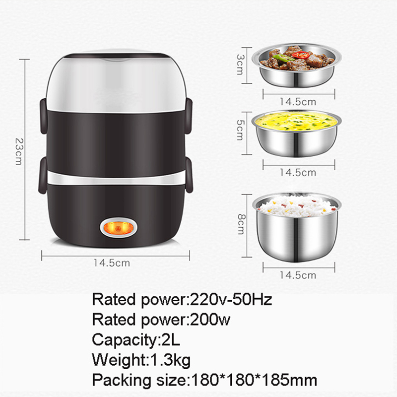 Mini Electric Rice Cooker Stainless Steel 2/3 Layers Steamer Portable Meal Thermal Heating Lunch Box Food Container Warmer