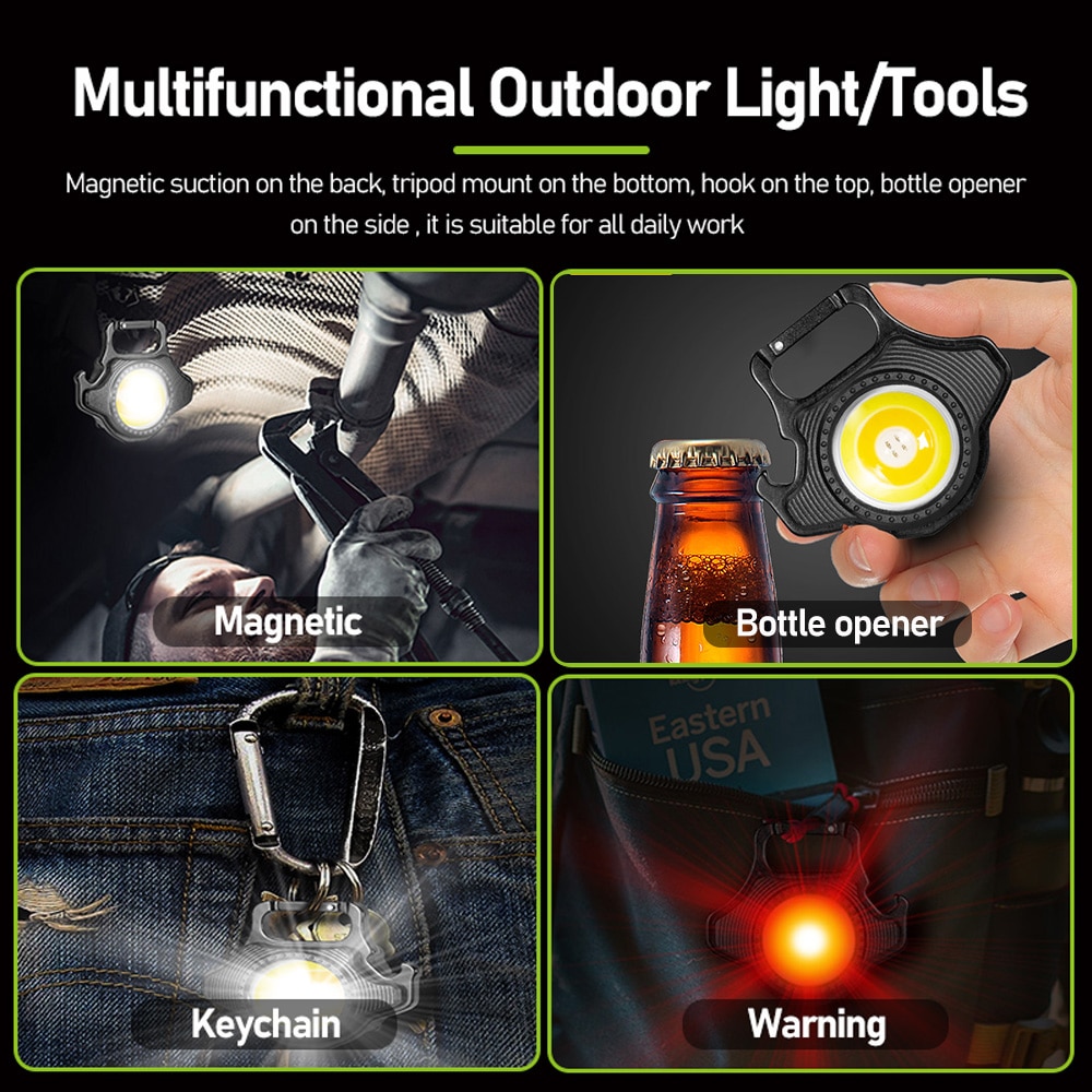 Mini Keychain Light COB Multifunctional Work Light Rechargeable C Portable Flashlight Repair Outdoor Waterproof Lighting Torch