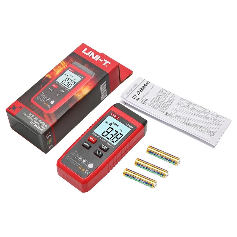 UNI-T UT306A Mini LCD Infrared Thermometer -35~300C -31~572F Red Laser Temperature Meter C/F Pyrometer Original