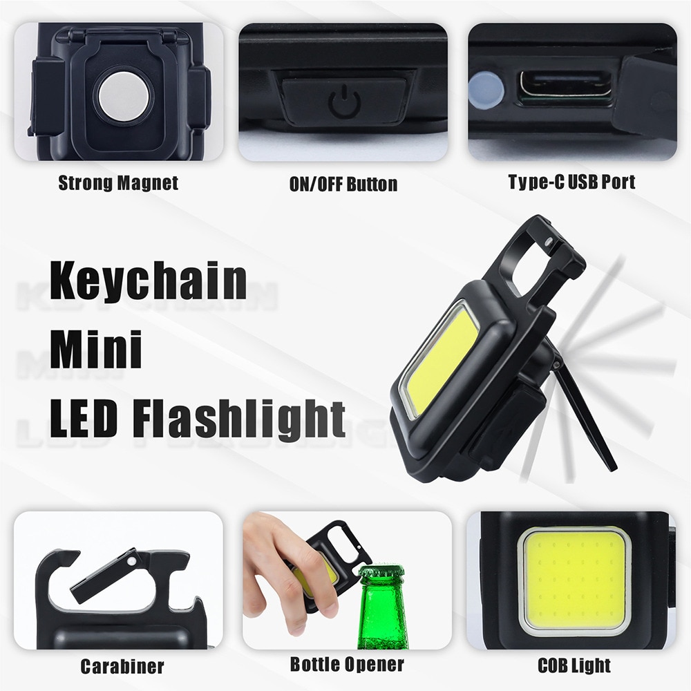 Mini LED Working Light Multifunctional Glare COB Keychain Light USB Charging Emergency Lamps Strong Magnetic Repair Work Outdoor