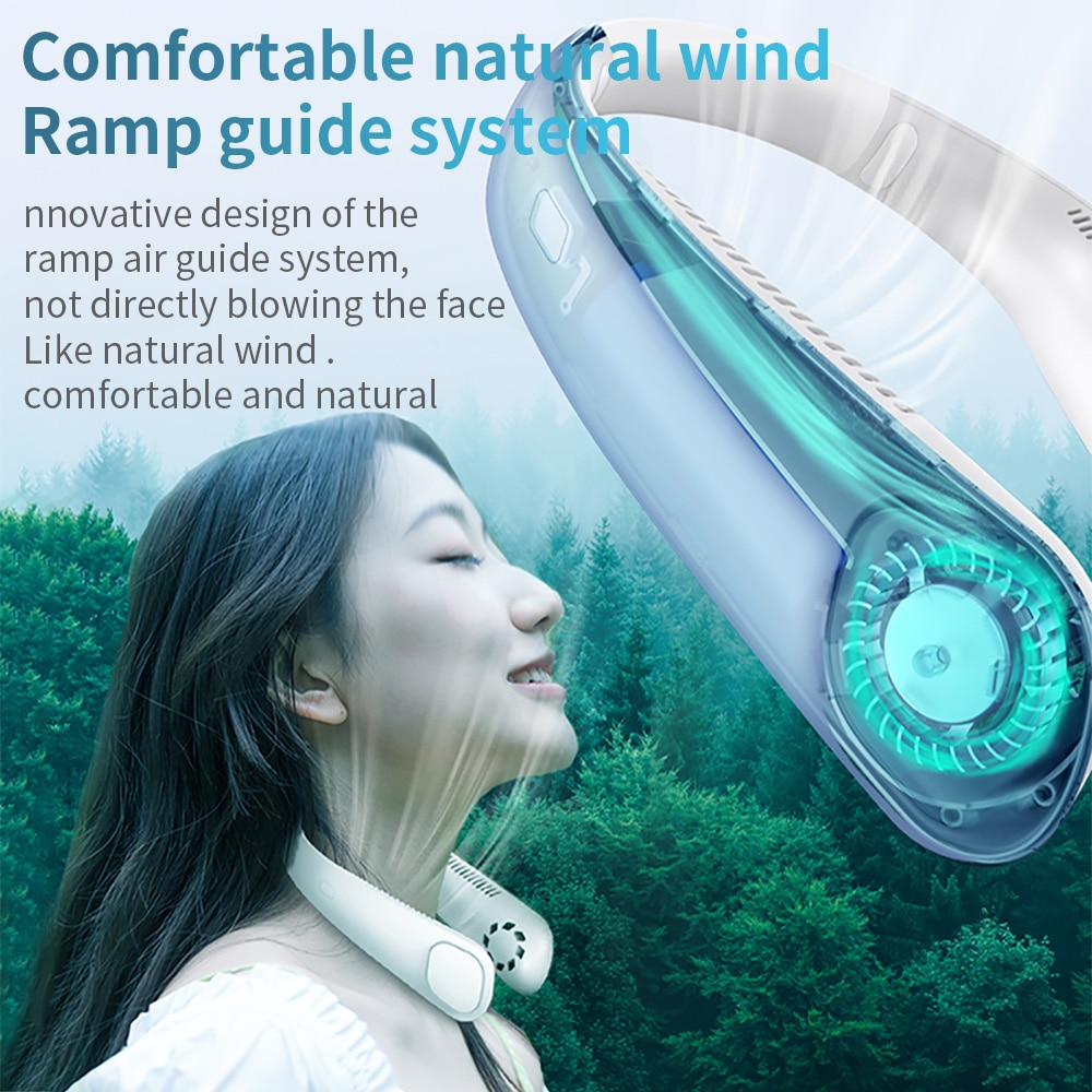 Mini Neck Fan 9000mAh Portable Bladeless Fan Rechargeable Leafless Hanging Fans Air Cooler Cooling Wearable Neckband Fans