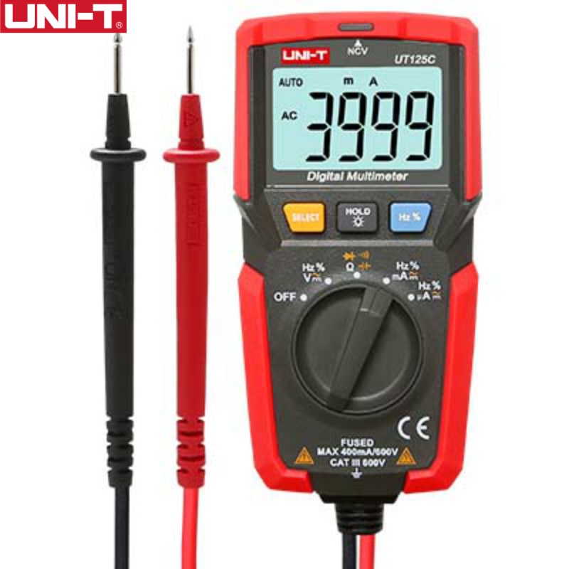 UNI-T UT125C Mini Pocket Digital Multimeter Temperature Tester Resistor Capacitor Frequency Diode NCV Test Low Voltage Display