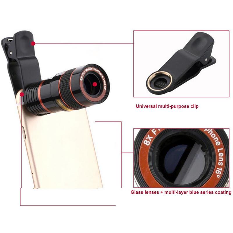 Mini Telephoto Phone Lens 8X/12X Optical Zoom Suitable for Most Types of Mobile Phones for Travel Watching Games Photography