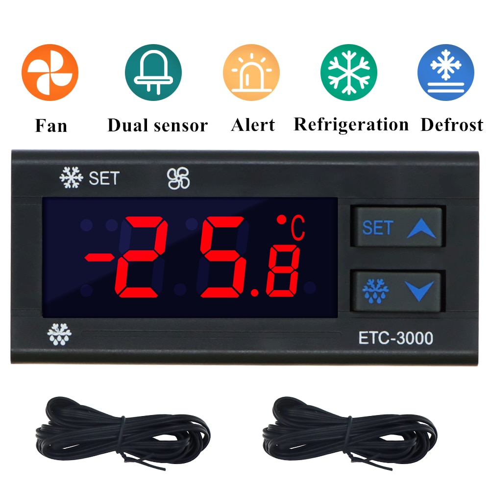 ETC-3000 Mini Temperature Controller Refrigerator Thermostat Regulator Thermoregulator Thermocouple NTC Dual sensor 220V