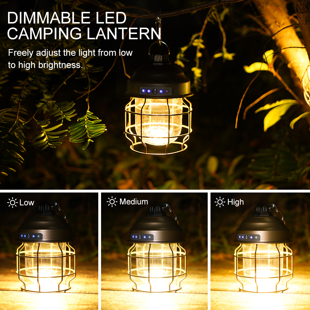 Mini Vintage Metal Hanging Lanterns 3600mAh Battery Warm Light Led Camp Lantern Rechargeable Lightweight Tent Light For Outdoor