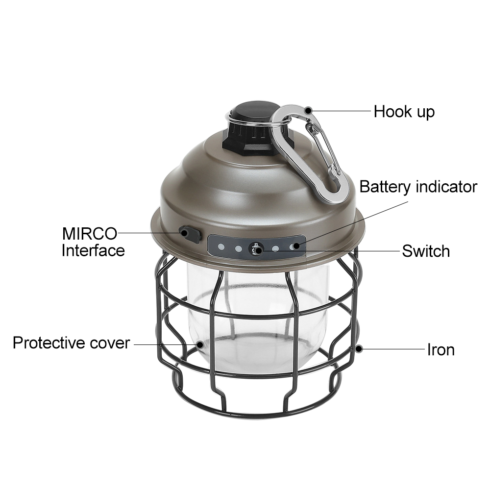 Mini Vintage Metal Hanging Lanterns 3600mAh Battery Warm Light Led Camp Lantern Rechargeable Lightweight Tent Light For Outdoor