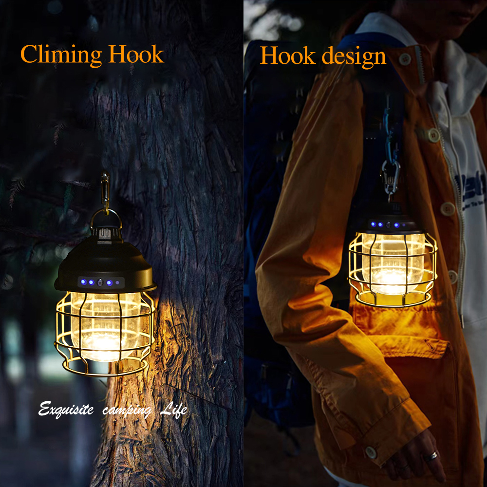 Mini Vintage Metal Hanging Lanterns 3600mAh Battery Warm Light Led Camp Lantern Rechargeable Lightweight Tent Light For Outdoor