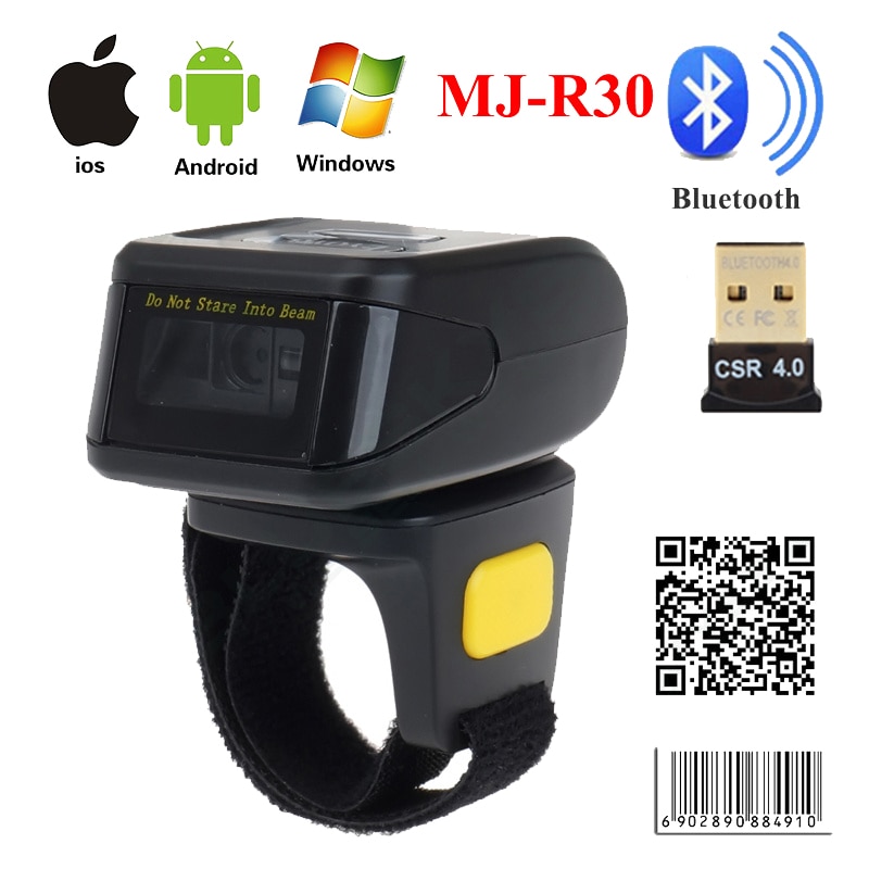 MJ-R30 Portable Bluetooth Ring 2D Scanner Barcode Reader For IOS Android Windows PDF417 DM QR Code 2D Wireless Scanner