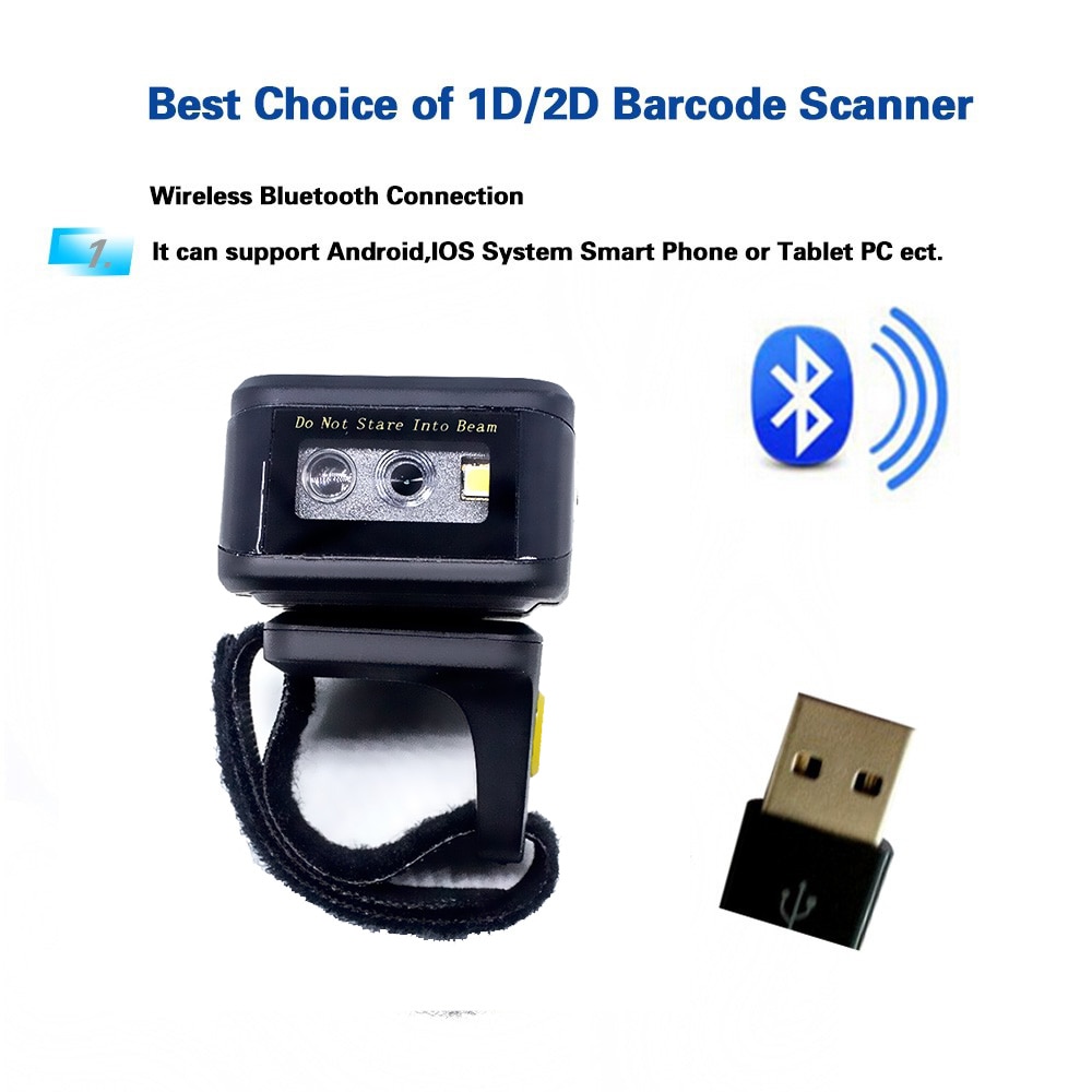 MJ-R30 Portable Bluetooth Ring 2D Scanner Barcode Reader For IOS Android Windows PDF417 DM QR Code 2D Wireless Scanner